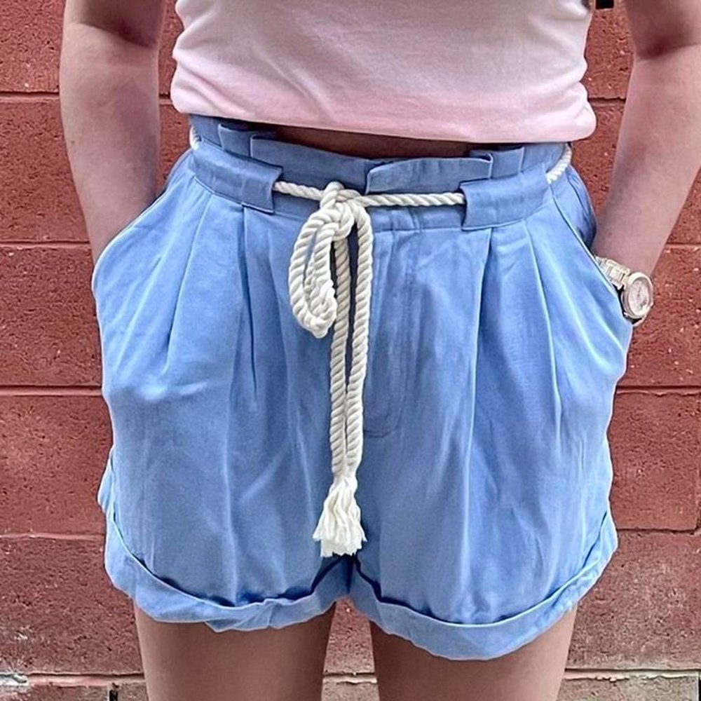 Light Blue Paperbag Shorts with Tie